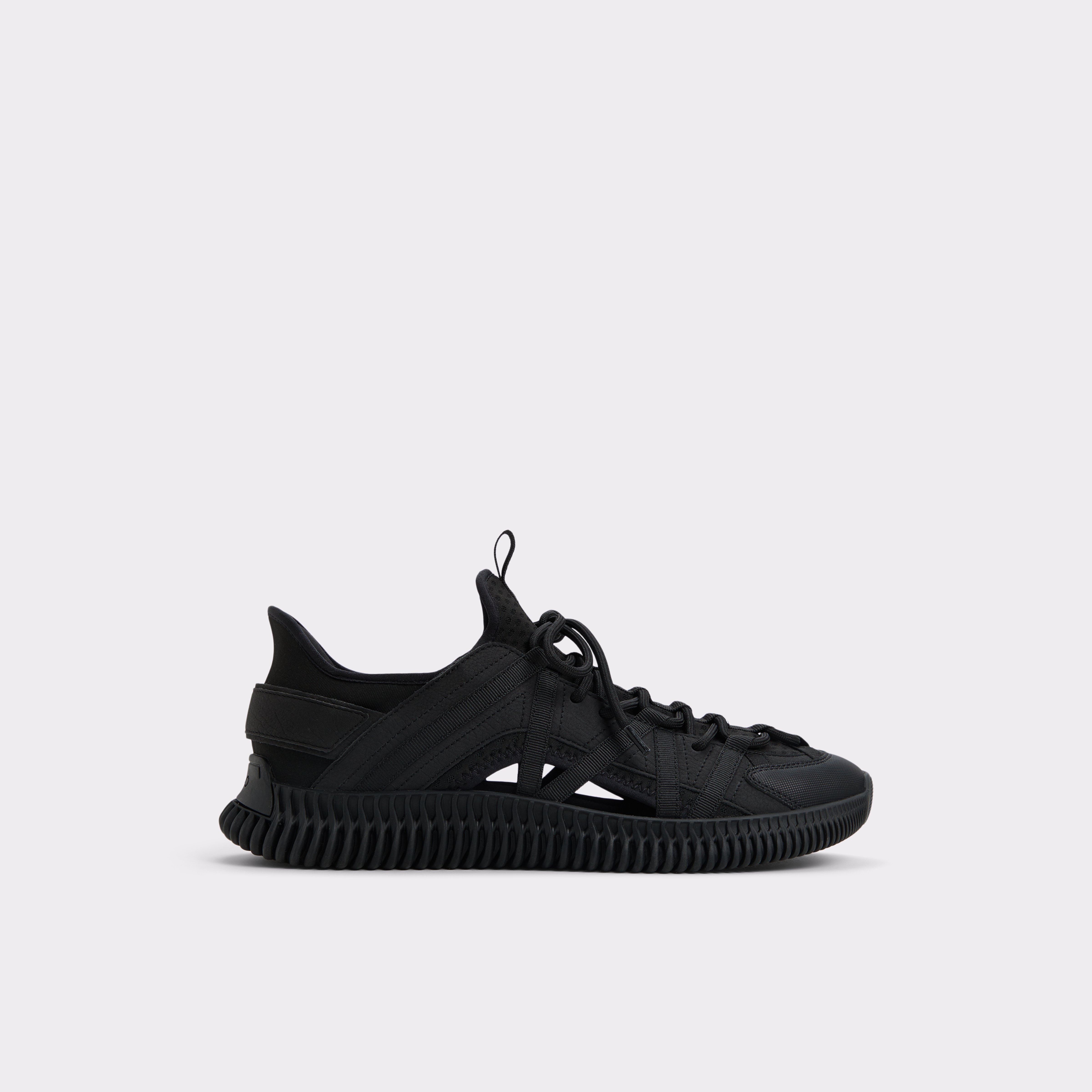 Black Slip-On Sneaker Featuring Mixed Materials | Cael - SOLZ5556